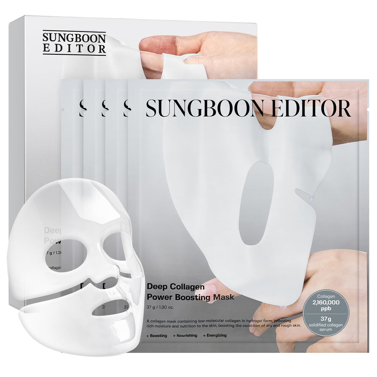 SUNGBOON EDITOR Deep Collagen Overnight Mask Hydrating Mask for Glass Skin, Wrinkle Care, Firming & Pore Refining 2,160,000PPB Collagen + 9 Peptides Stocking Stuffers for Women Korean Skincare, 4ea