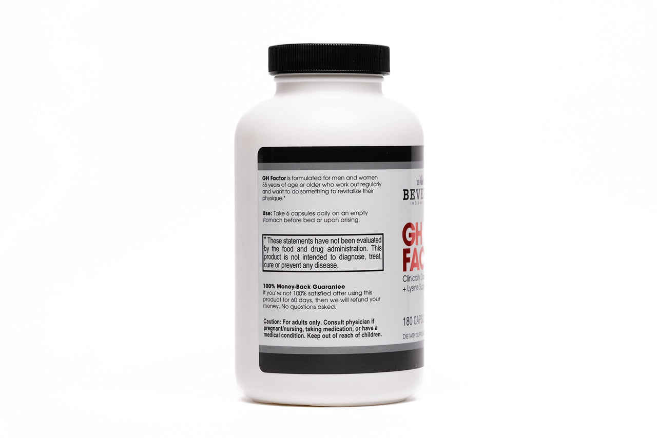 Beverly International GH Factor, 180 Capsules. Raise Levels by Up to 8-Fold. Clinically Dosed Arginine + Lysine Supplement. P.M. Growth Promoter for Men & Women. Revitalize Your Physique.