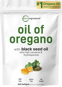 Thumbnail for Micro Ingredients Oil of Oregano Softgels, 300 Count | 2 in 1 Formulated with Black Seed Oil | 4X Strength Carvacrol & Thymoquinone | Plant Based, Non-GMO