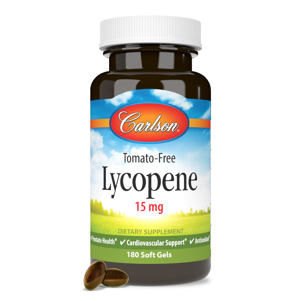 Carlson - Lycopene, 15 mg, Tomato-Free, Prostate Health & Circulation Support, Optimal Wellness, 180 Softgels