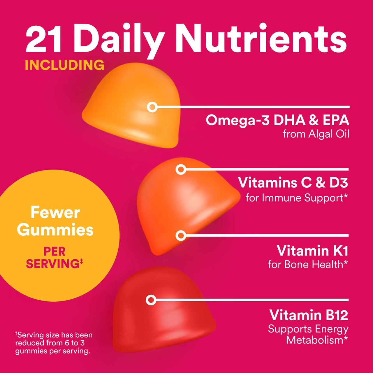 SmartyPants Women's Multivitamin Gummies, Omega 3 (DHA/EPA), Methylfolate, CoQ10, Vitamin D3, C, Vitamin B12, B6, A, K & Zinc, Inositol, Gluten Free, 90 Count (30 Day Supply)