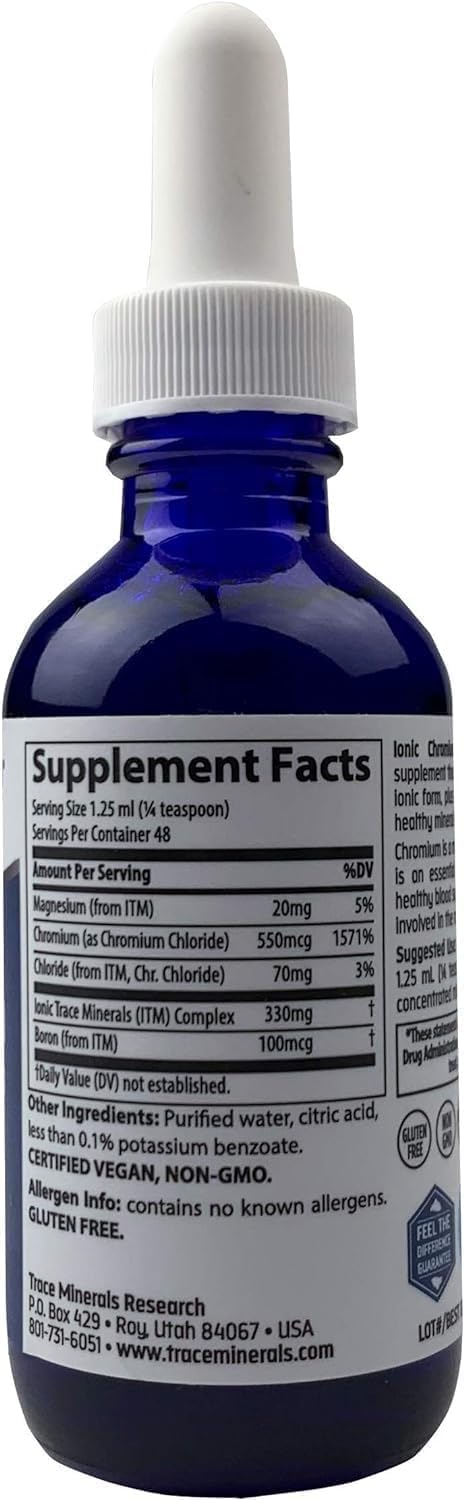 Trace Minerals Ionic Chromium - Liquid Chromium Drops for Metabolism, Muscle & Energy Support - Boron, Chloride & ConcenTrace - Natural & Bioavailable - Vegan & Gluten-Free - 2 fl oz (48 Servings)