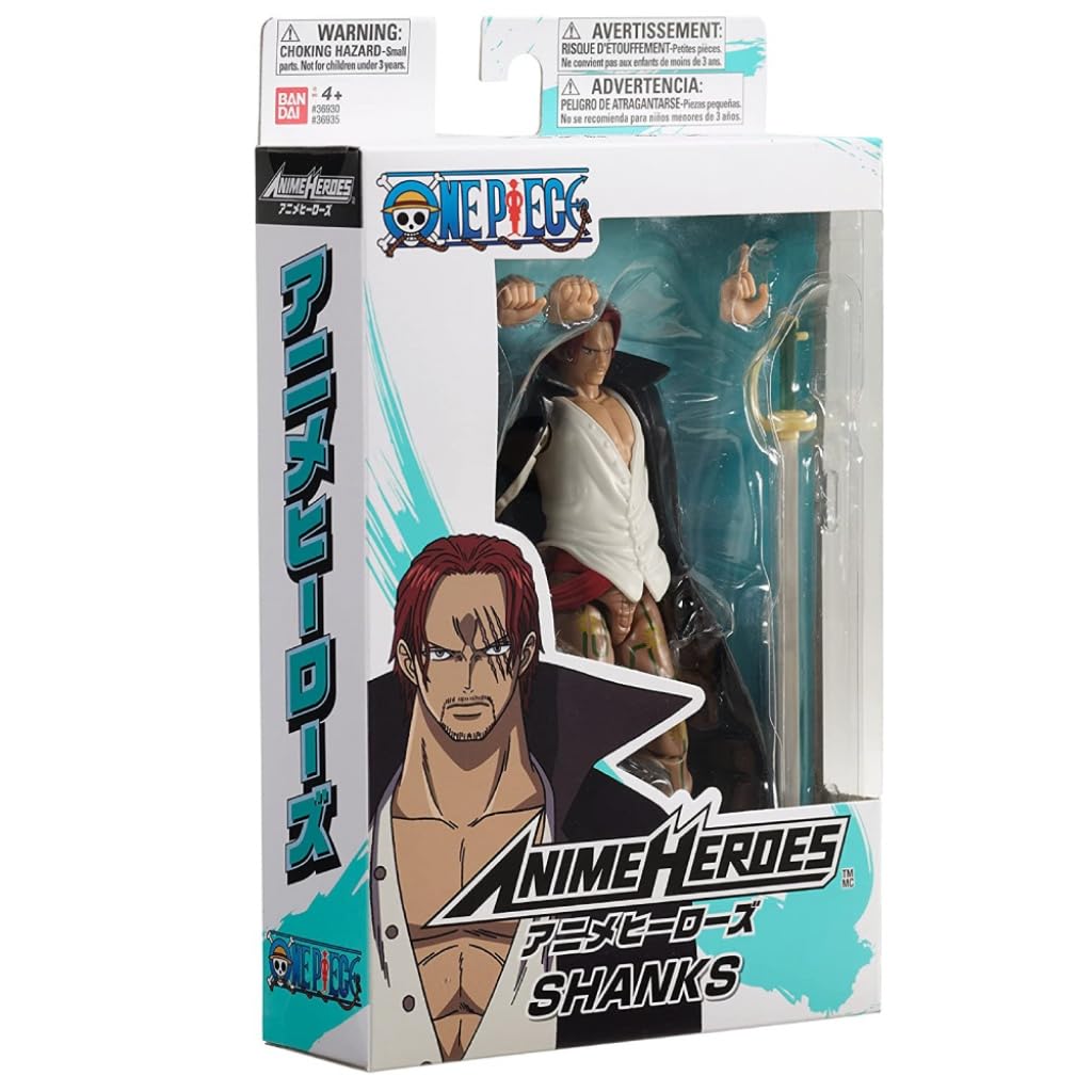 Anime Heroes One Piece Figures Shanks Action Figure, Articulated Shanks Anime Figure with Swappable Arms and Faces, Bandai One Piece Action Figures Pirate Toys Range, 17 cm