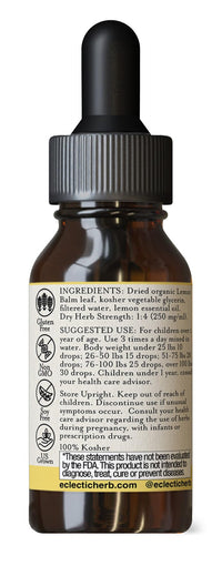 Thumbnail for Eclectic Herb - Lemon Balm for Kids | Pure Liquid Herbal Drops for Calm & Relaxation | Nervous System Support | Vegan, Natural, Alcohol-Free, Organic, Non-GMO, Gluten-Free (1 fl oz | 30 ml)