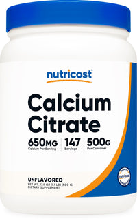 Thumbnail for Nutricost Calcium Citrate Powder (500 Grams) (Unflavored) - Pure Calcium Citrate, No Fillers, Gluten Free (1.1lbs)