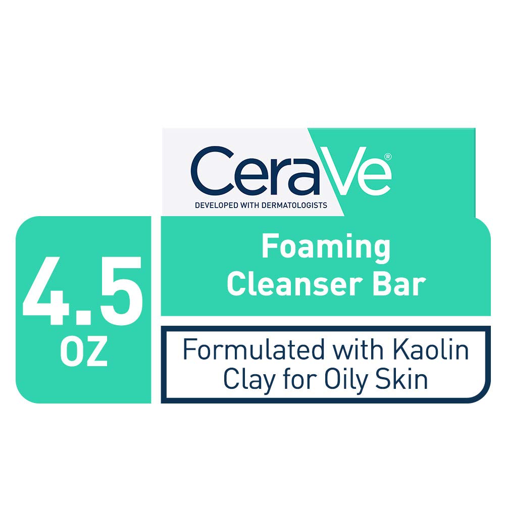 CeraVe Foaming Cleanser Bar | Soap-Free Body and Face Cleanser Bar for Oily Skin | Fragrance Free | 4.5 Ounce (Pack of 2)