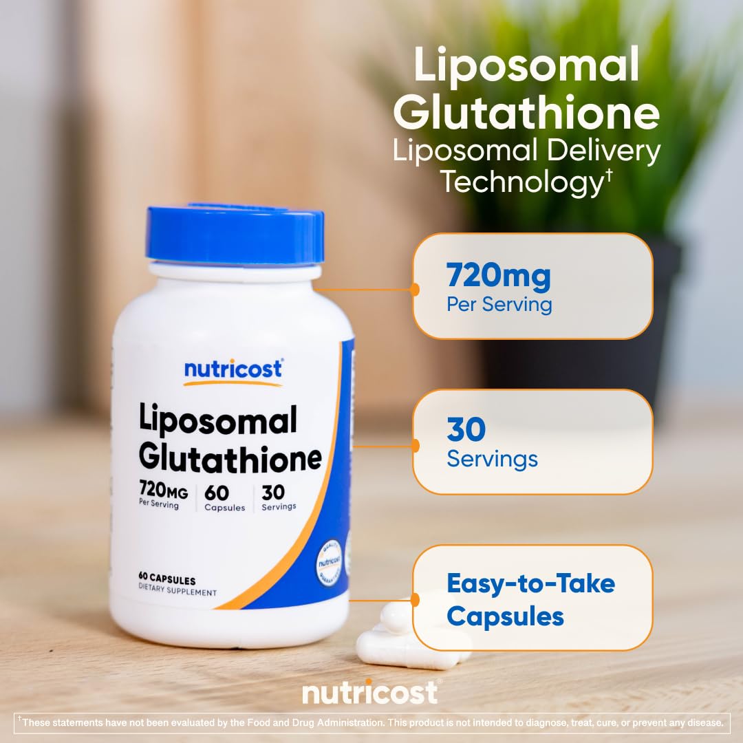Nutricost Liposomal Glutathione Supplement 60 Capsules, 720 mg Per Serving - Vegan, GMO-Free, 30 Servings
