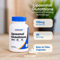 Thumbnail for Nutricost Liposomal Glutathione Supplement 60 Capsules, 720 mg Per Serving - Vegan, GMO-Free, 30 Servings