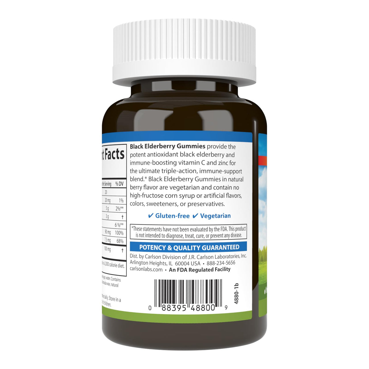 Carlson - Black Elderberry Gummies, with Vitamin C & Zinc, Immune Support, 60 Gummies