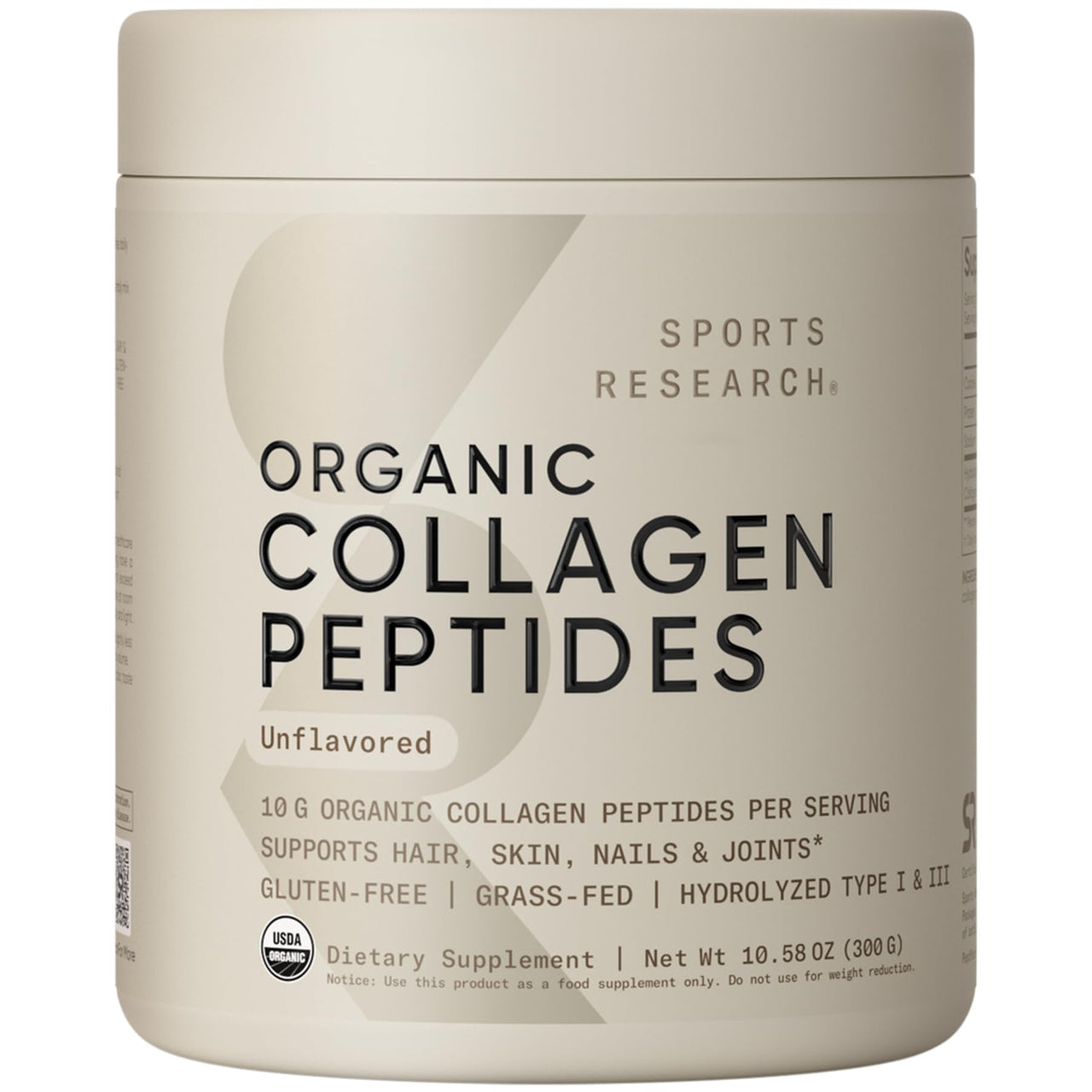 Sports Research® Hair, Skin & Nails Bundle - Organic Collagen Peptides (Unflavored, 30 Servings) & Max Strength Biotin (Vitamin B7) 10,000mcg - for Women and Men
