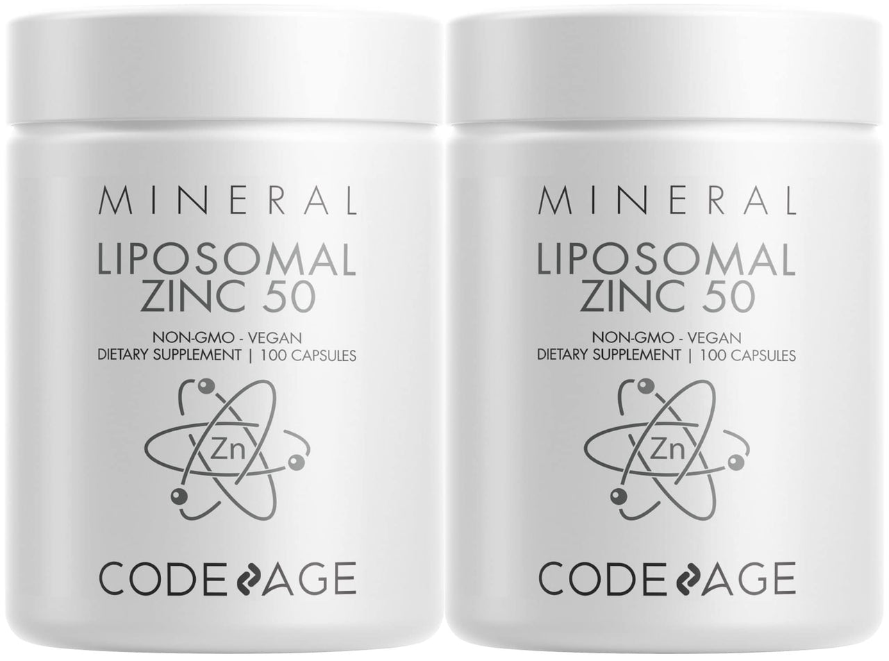 Codeage Liposomal Zinc Supplement – 3 Month Supply – One Per Day - 50 mg Zinc Gluconate Vitamin Pills - Essential Mineral Supplements Zinc Plus Liposomal Delivery Matrix – Vegan Non-GMO - 2 Pack