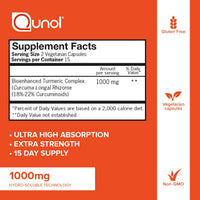 Thumbnail for Qunol Turmeric Curcumin Capsules, 1000mg Extra Strength Supplement, Patented Hydro-Soluble Technology, Alternative to Turmeric Curcumin with Black Pepper, 30 Veggie Capsules