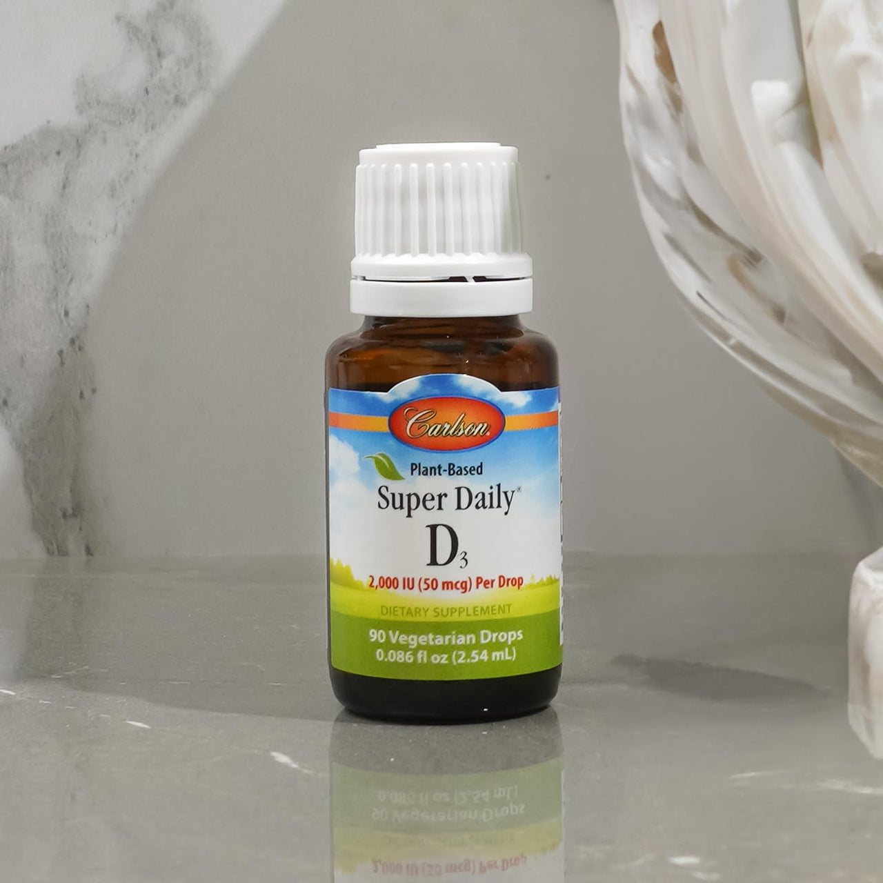 Carlson - Plant-Based Super Daily D3 2000 IU (50 mcg) per Drop, Vegetarian Vitamin D Drops, Liquid Vitamin D3, Sourced from Algae, Unflavored, 90 Drops (2.54 mL)