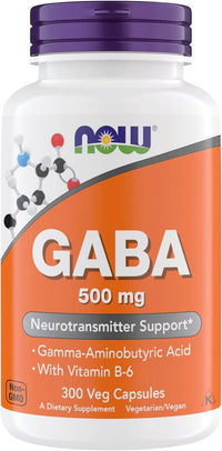 Thumbnail for NOW Foods Supplements, GABA (Gamma-Aminobutyric Acid) 500 mg + B-6, Natural Neurotransmitter*, 300 Veg Capsules