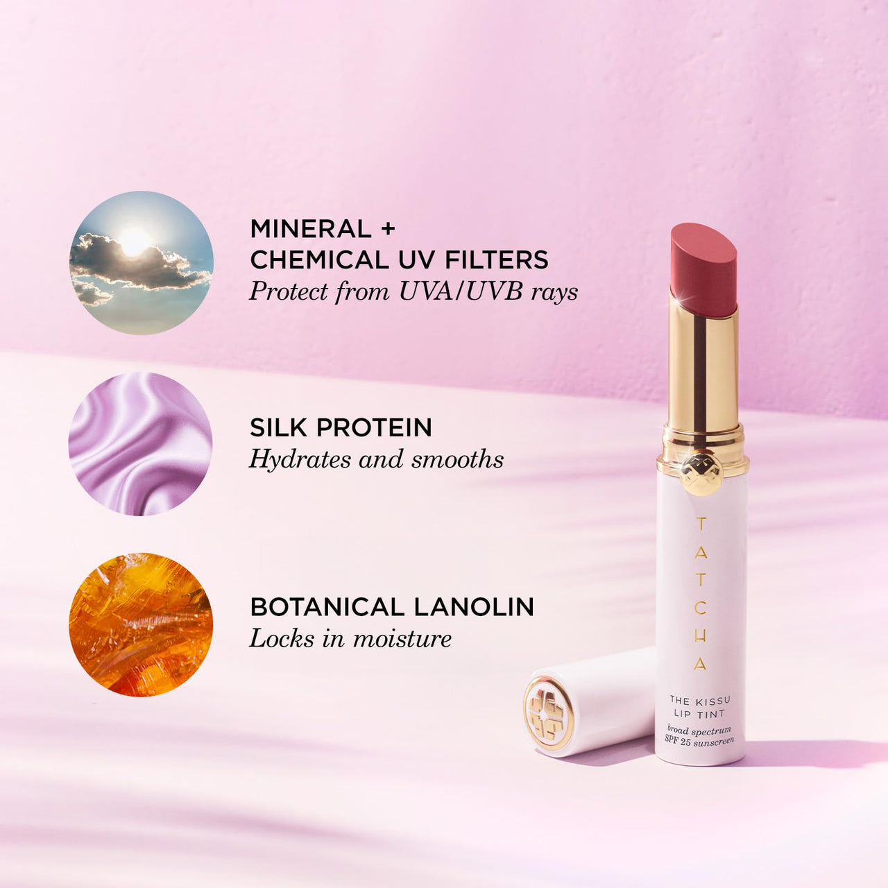 TATCHA The Kissu Lip Tint SPF 25 - Plum Blossom | Hydrating Tinted Lip Sunscreen, 0.14 oz