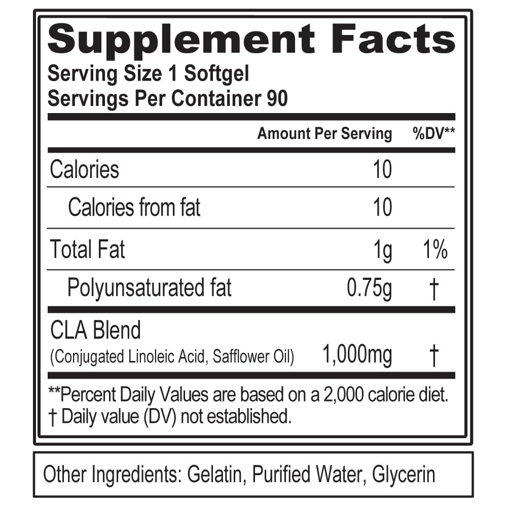 Evlution Conjugated Linoleic Acid CLA Pills - CLA 1000mg Diet Pills to Support Weight Loss Fat Burning Lean Muscle and Faster Metabolism - Stimulant-Free Safflower Based Fat Loss Support - 90
