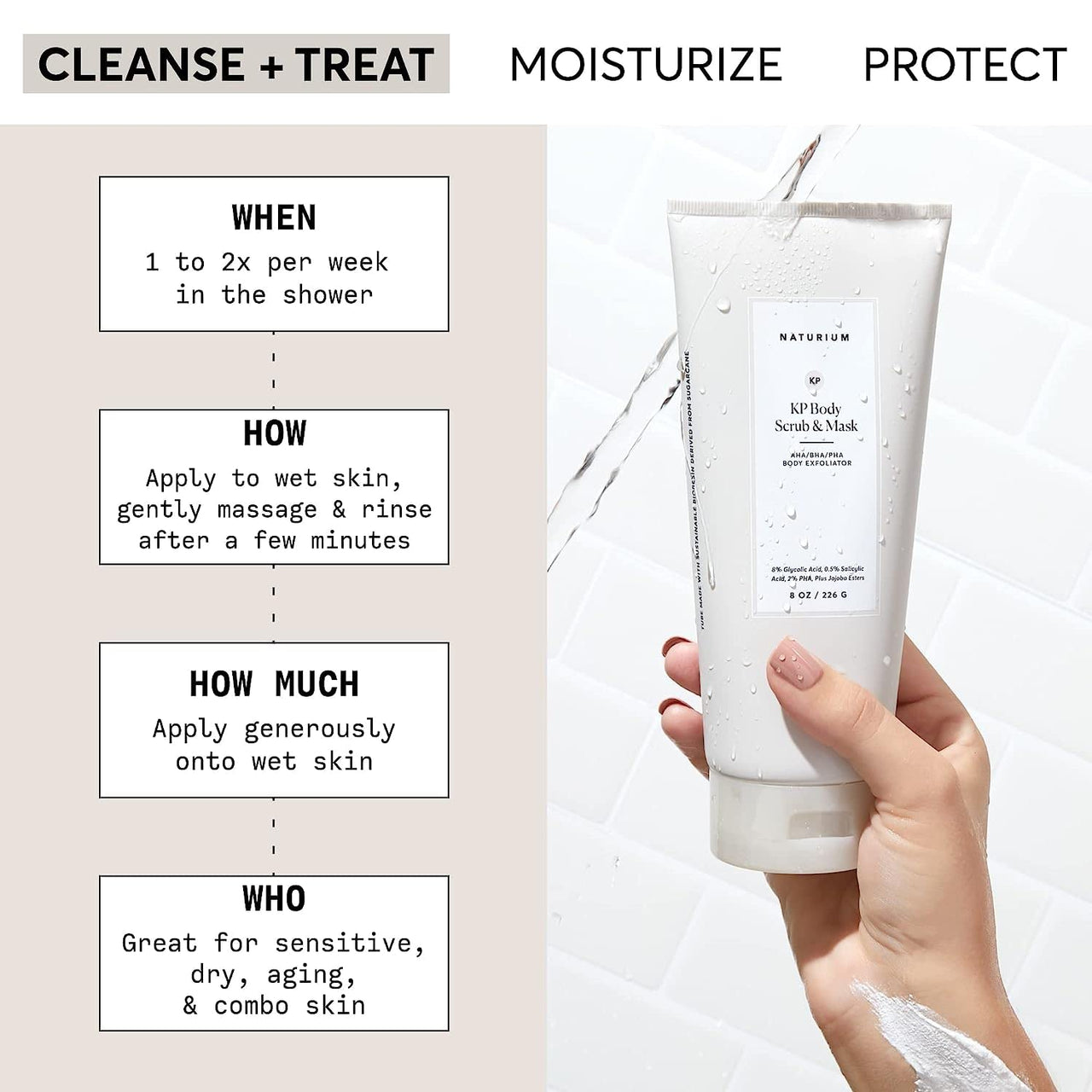 Naturium KP Body Scrub & Mask for Keratosis Pilaris, Bump Eraser Shower Scrub & Exfoliator for Skin, 8 oz