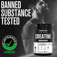 Thumbnail for Jacked Factory Creatine Monohydrate Powder 425g - 5g Daily Creatine Supplement for Men and Women, Vegan-Friendly, Third-Party Tested - 85 Servings, Unflavored