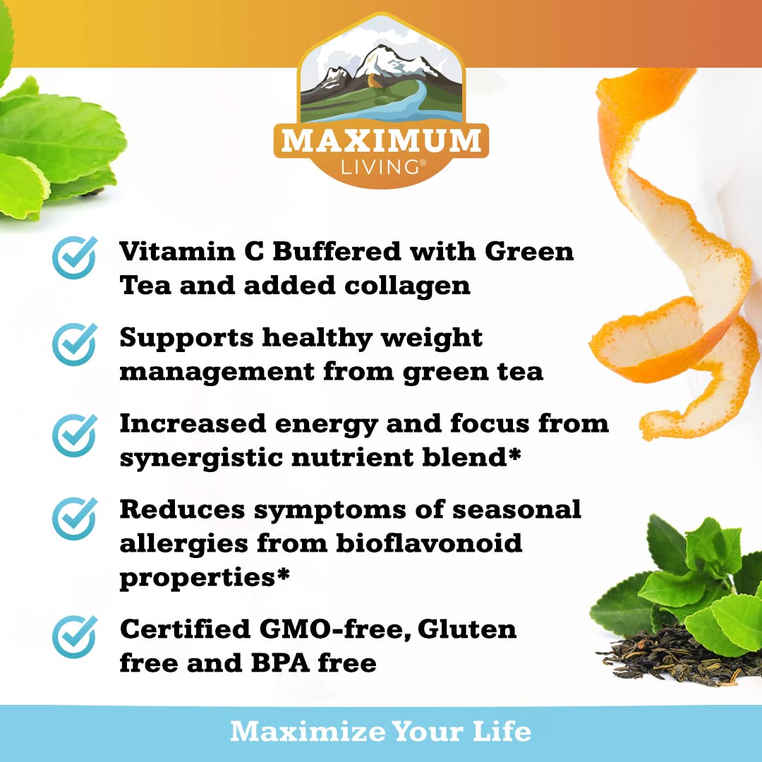 Maximum Living Solu-C with Green Tea - Vitamin C with Bioflavonoids and Rutin - Immune Support -120 Capsules