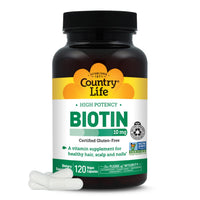 Thumbnail for Country Life High-Potency Biotin 10mg - Vegan & Gluten-Free Biotin Supplement for Skin & Nails, Energy Metabolism - Biotin 10000mcg Capsules