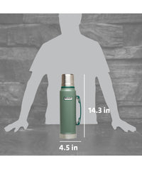 Thumbnail for Stanley Heritage Classic Vacuum Bottle with Handle 1.1 qt | Wide Mouth with Leakproof Cup Lid | Keep Drinks Hot or Cold for Travel | Insulated Stainless Steel Thermos | BPA-Free | Hammertone Green