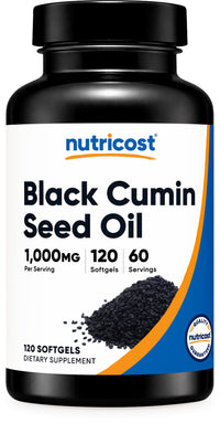 Thumbnail for Nutricost Black Seed Oil (Cumin) - Cold Pressed, Source of Omega 3 6 9-120 Softgels, 1000mg Per Serving, 60 Servings - Non-GMO and Gluten Free