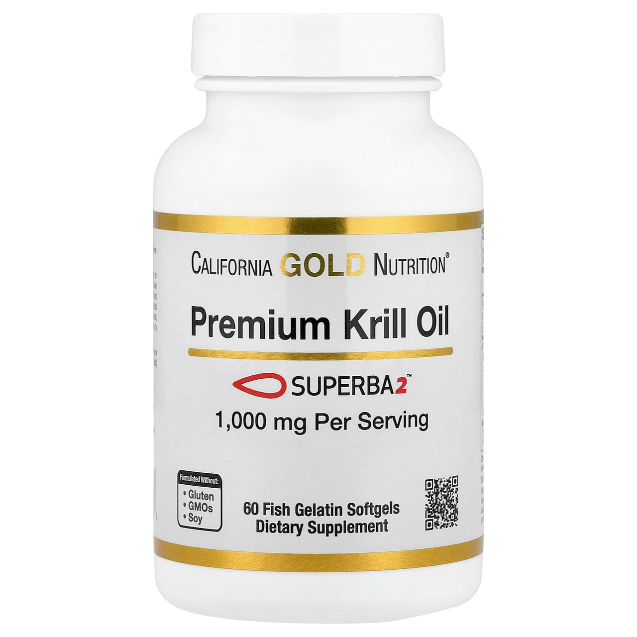 California Gold Nutrition Premium Krill Oil with Superba2 Bioavailable Omega-3s from Antarctic Krill - Heart & Brain Health Support - Gluten Free, Non-GMO - 1000 mg - 60 Fish Gelatin Softgels