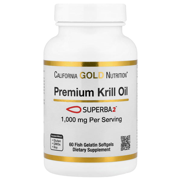 California Gold Nutrition Premium Krill Oil with Superba2 Bioavailable Omega-3s from Antarctic Krill - Heart & Brain Health Support - Gluten Free, Non-GMO - 1000 mg - 60 Fish Gelatin Softgels