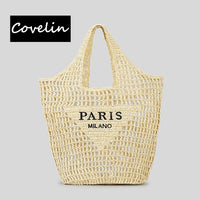 Thumbnail for Covelin Women's Handwoven Straw Tote Bag – Lightweight, Large Capacity Boho Beach Bag Khaki