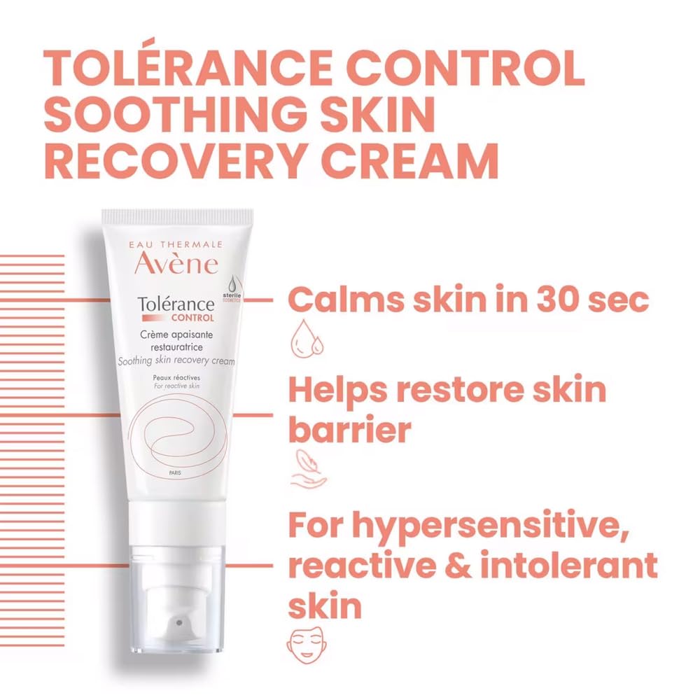 Avène Tolerance Control Soothing Skin Recovery Cream, for Hypersensitive Dry Skin, Restores Skin Barrier, Calms sensations of skin discomfort, Sterile Pump, Face Moisturizer, Fragrance-Free 1.3 Fl Oz