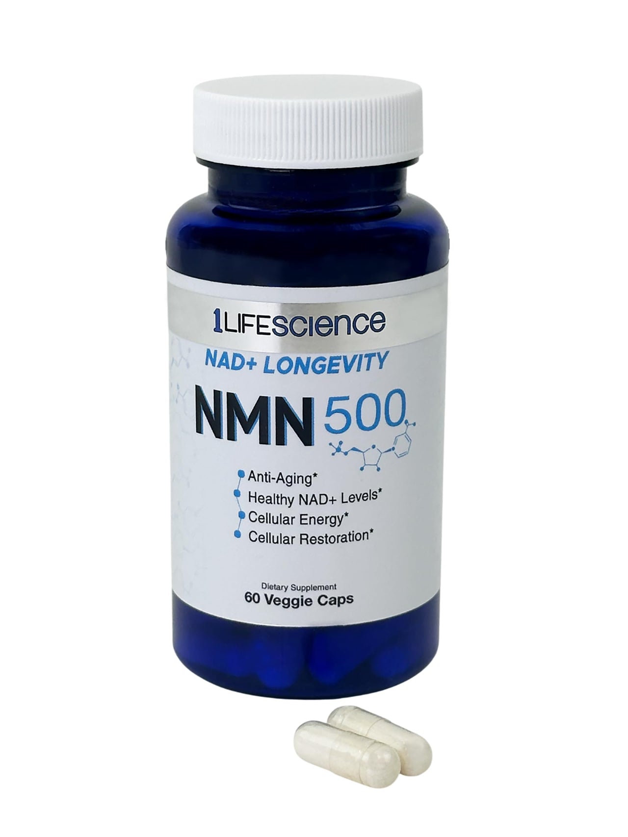 1LifeScience NMN500 Nicotinamide Mononucleotide Supplement â€“ 500mg per Serving â€“ NAD+ Longevity & Cellular Energy Support â€“ cGMP Made in USA â€“ 60 Veg Capsules