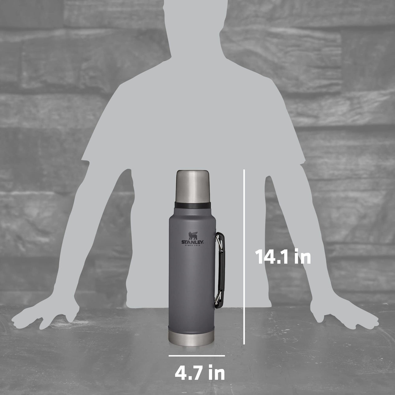Stanley Classic Legendary Vacuum Bottle 1.5 qt Wide Mouth with Leakproof Cup Lid Keep Drinks Hot or Cold Packable for Travel Insulated Stainless Steel Thermal Bottle BPA-Free Charcoal