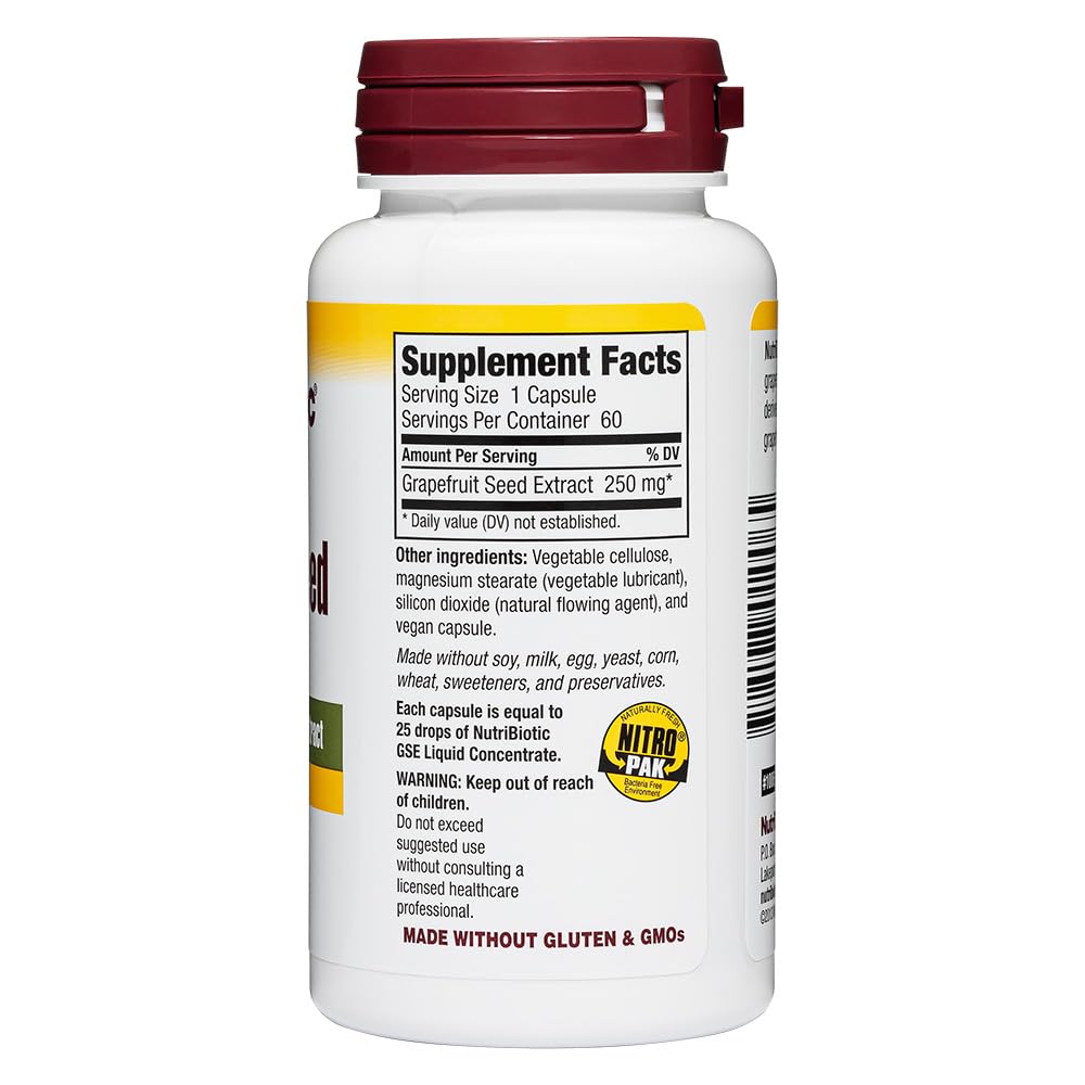 NutriBiotic – Grapefruit Seed Extract Capsules 250 mg, 60 Count - Maximum Strength with Bioflavonoids