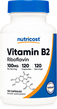 Thumbnail for Nutricost Vitamin B2 (Riboflavin) 100mg, 120 Capsules - Gluten Free and Non-GMO
