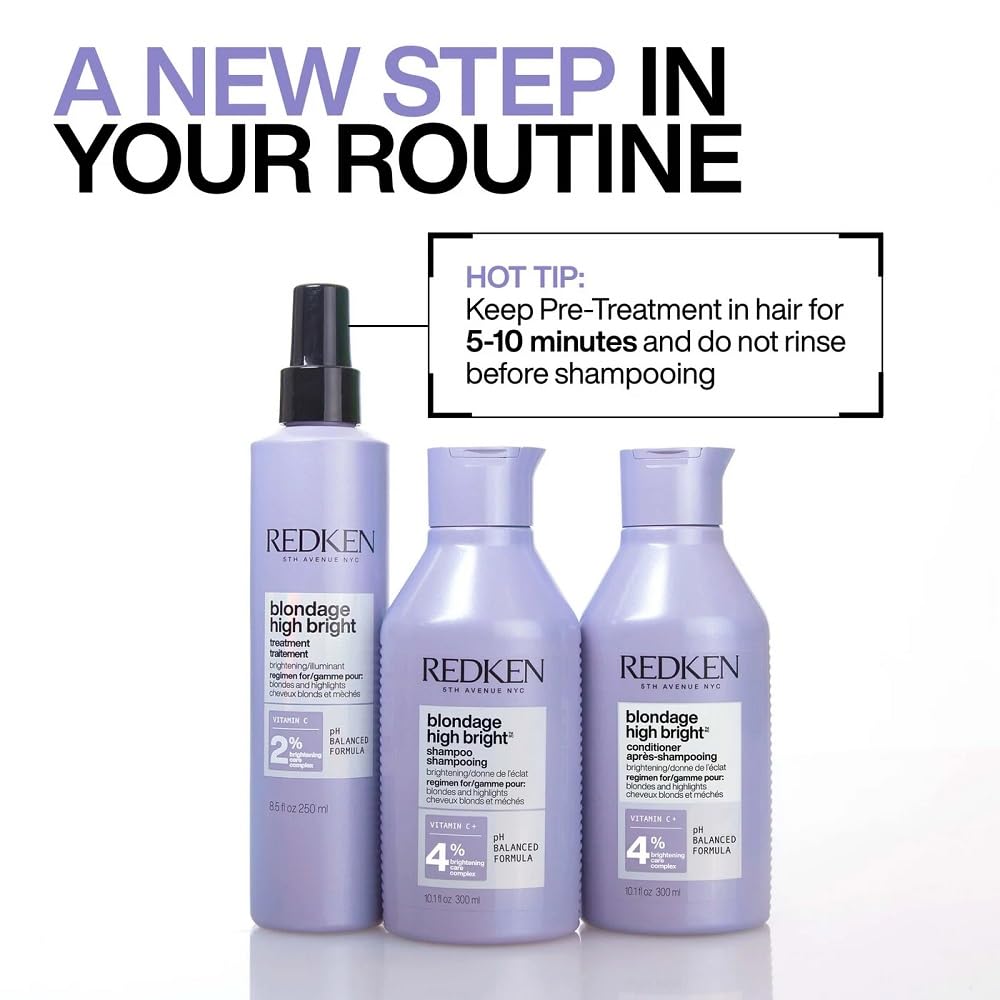 Redken Blondage High Bright Pre Treatment | Brightens and Lightens Color-Treated and Natural Blonde Hair Instantly | Infused with Vitamin C
