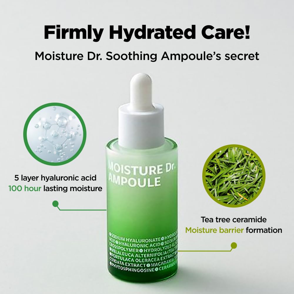 ISOI Moisture Dr. Ampoule 40ml (1.35 fl.oz) | Hydrating Soothing Daily Facial Serum for Dry and Sensitive Skin with Tea Tree Ceramide, Hyaluronic Acid | Skin Barrier Repair | Korean Skincare