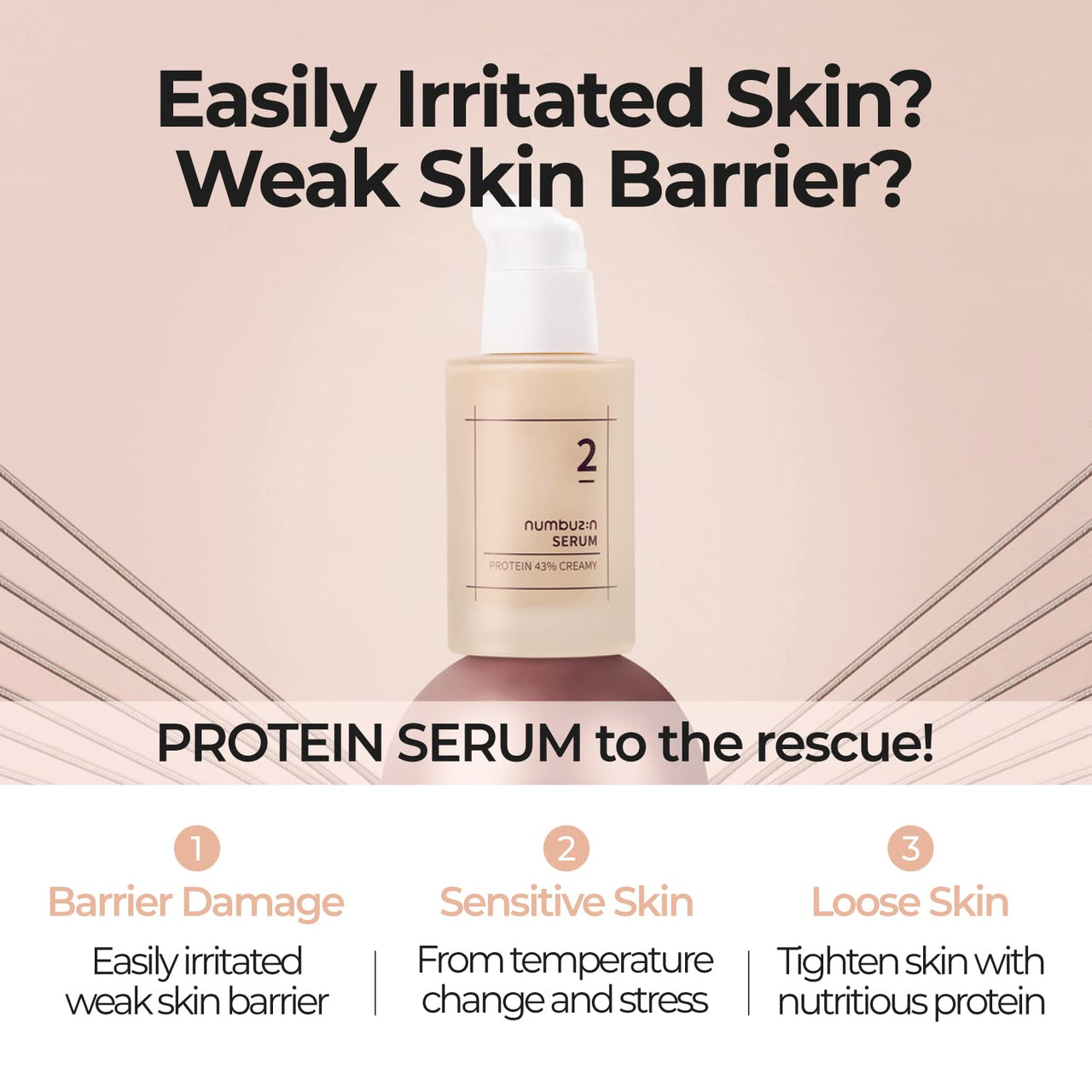 numbuzin No.2 Serum | Creamy 43% Protein Serum | Oat Protein, Ceramide, Panthenol for Skin Barrier | Korean Skincare for Sensitive, Loose Skin | 1.69 fl. oz.