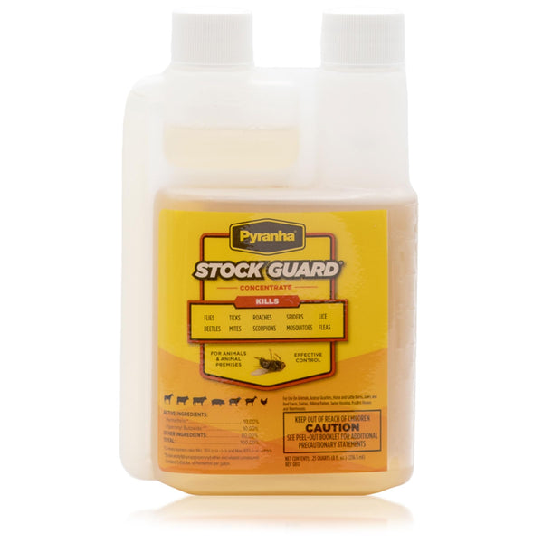 PYRANHA Stock Guard Concentrate - Livestock, Barn, Milk Rooms, Dairies, Poultry & Swine Houses Indoor Fly Control | Repels Flies, Lice, Ticks, Beetles, Mites, Gnats, 8 Oz