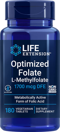 Thumbnail for Life Extension Optimized Folate (L-Methylfolate) 1700 mcg DFE, 180 Veg Tablets