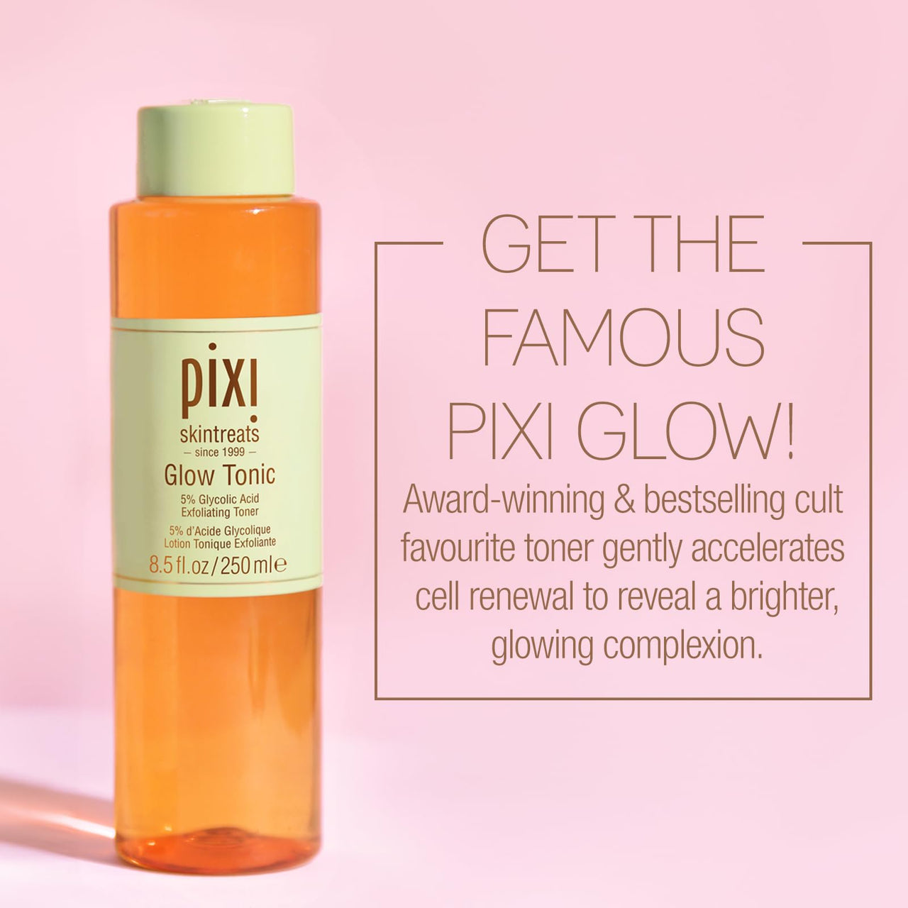 Pixi Glow Tonic Balancing Face Toner Glycolic Acid for Radiant Skin and Daily Brightening (8.5 fl oz / 250 ml)