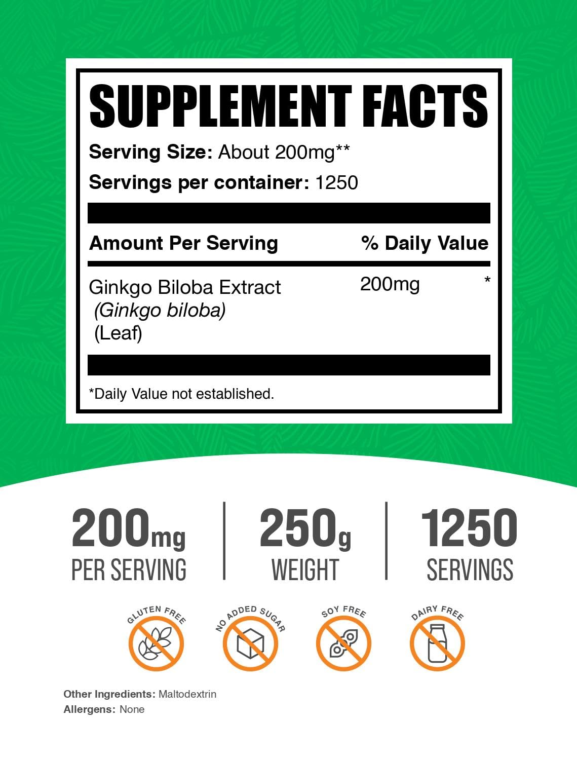 BulkSupplements.com Ginkgo Biloba Extract Powder - from Ginkgo Biloba Leaf, Antioxidant Source, Herbal Supplement - Gluten Free, 200mg per Serving, 250g (8.8 oz) (Pack of 1)
