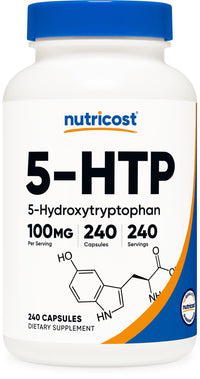 Thumbnail for Nutricost 5-HTP 100mg, 240 Vegetarian Capsules (5-Hydroxytryptophan) - Non-GMO & Gluten Free