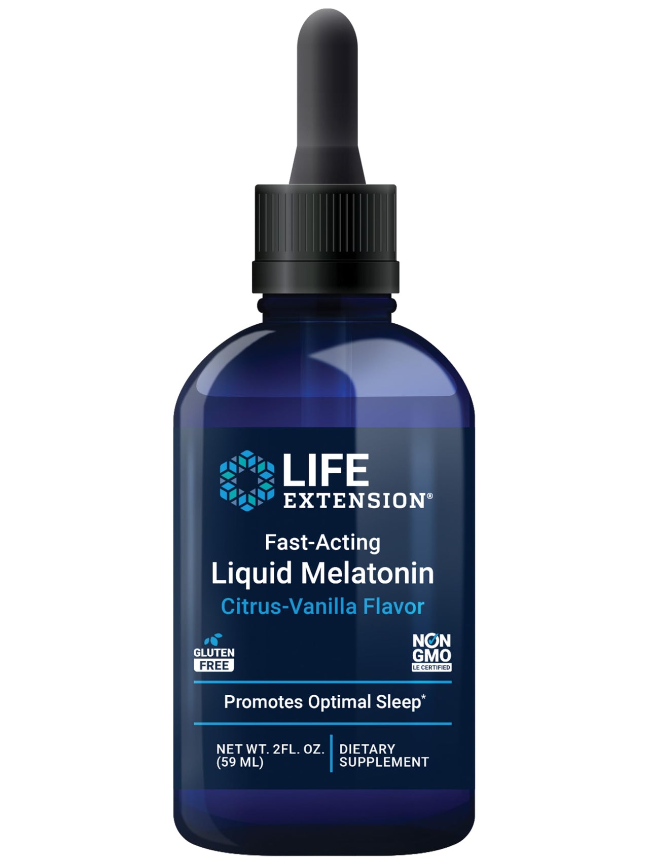 Life Extension Fast-Acting Liquid Melatonin (Citrus-Vanilla Flavor), 3 mg, Optimal Sleep Support, Healthy circadian Rhythms, Cellular Defense, Gluten-Free, Non-GMO, 2 fl oz