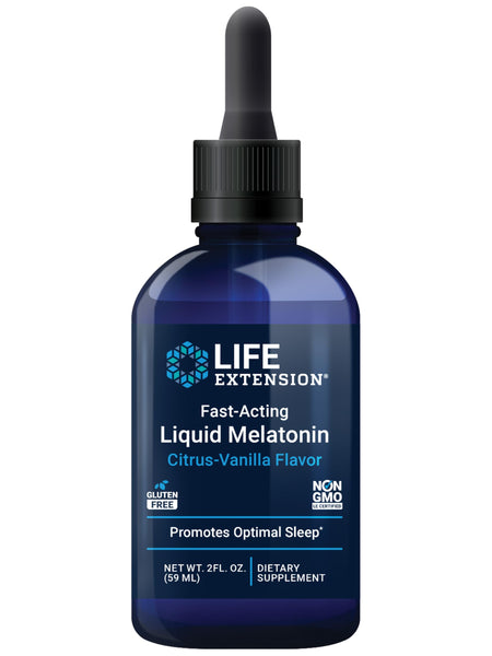 Life Extension Fast-Acting Liquid Melatonin (Citrus-Vanilla Flavor), 3 mg, Optimal Sleep Support, Healthy circadian Rhythms, Cellular Defense, Gluten-Free, Non-GMO, 2 fl oz
