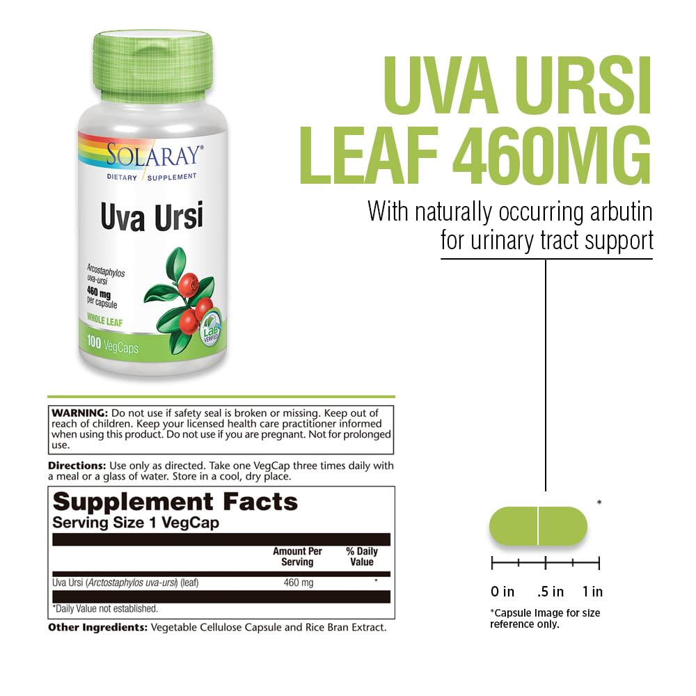 SOLARAY Uva Ursi Leaf 460 mg | Healthy Bladder, Kidney & Urinary Tract Function Support | Non-GMO | 100ct (Take 3 Daily)