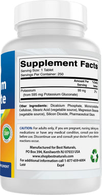 Thumbnail for Best Naturals Potassium Gluconate Supplement 595 Mg Tablet, 250Count