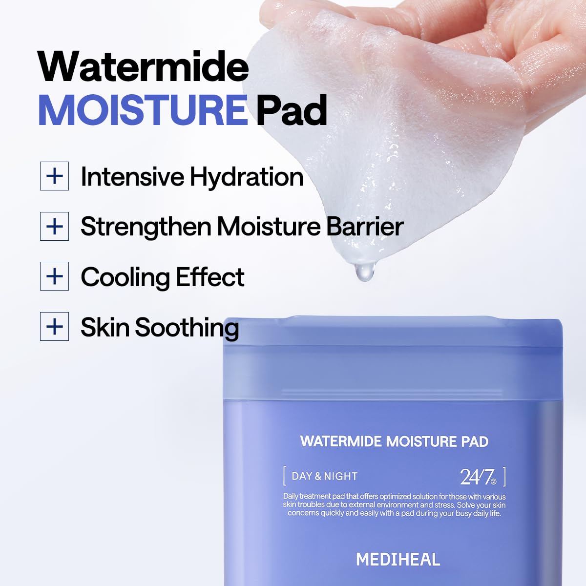MEDIHEAL Watermide Moisture Pad - Square Cotton Facial Toner Pads with Icelandic Glacial Water - Improve Skin Temperature, Hydrating to Dry, Puffy, Coarse Skin -Vegan Eco Silk Pads,100