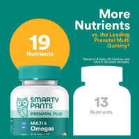 Thumbnail for SmartyPants Prenatal Multivitamin Gummies, Omega 3 (DHA/EPA), Methylfolate, Biotin, Vitamin D3, C, Vitamin B12, B6, Vitamin A, K & Zinc, Gluten Free, 90 Count (30 Day Supply)