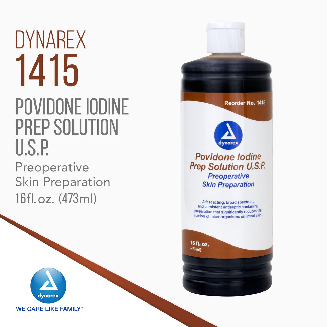 Dynarex Povidone Iodine Prep Solution USP, Effective Topical Antiseptic for Skin Cleansing and Preparation Prior to Medical Procedures, Brown, 1 Case, 24-16 Fluid Ounce Bottle
