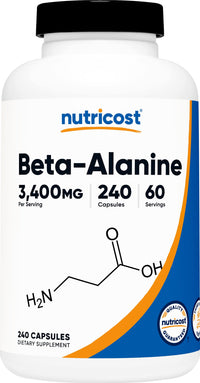 Thumbnail for Nutricost Beta-Alanine Capsules 3400mg, 240 Capsules (60 Serv) - Potent Beta Alanine, Gluten Free & Non-GMO, 850mg Per Cap